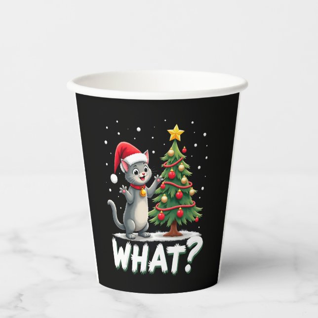 Vasos De Papel What Funny Cat Pushing Christmas Tree Over Cat Xma (Anverso)