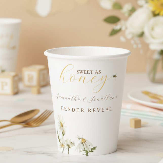 Vasos De Papel What Will Baby Be Gender Reveal Paper Cup (Sweet As Honey Gender Reveal Paper Cup)