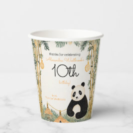 Vasos De Papel Whimsical Beige Bamboo y Panda Birthday Party