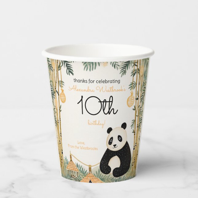 Vasos De Papel Whimsical Beige Bamboo y Panda Birthday Party (Anverso)