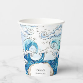 Vasos De Papel Whimsical Blue Fun Ocean Waves Cumpleaños