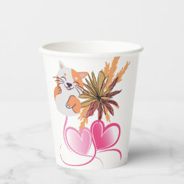 Vasos De Papel Whimsical Cat Mom Pink Hearts & Wildflower Floral 