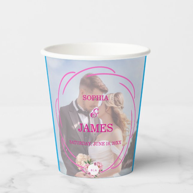 Vasos De Papel Whimsical Citrus Pink & flower Wedding  Sign (Anverso)