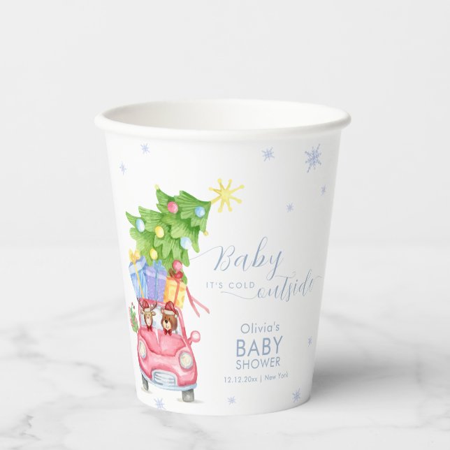 Vasos De Papel Whimsical Cold Outside Reindeer Bear Baby Shower  (Anverso)