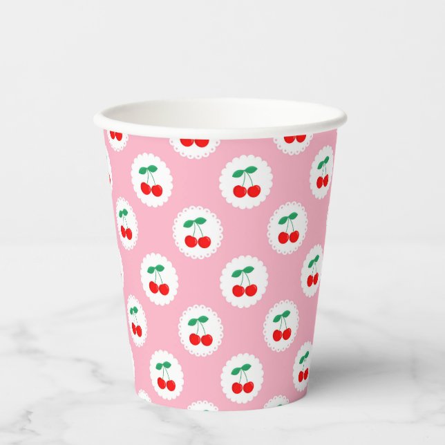 Vasos De Papel Whimsical Coquette Cherry en Baby Shower superior (Anverso)
