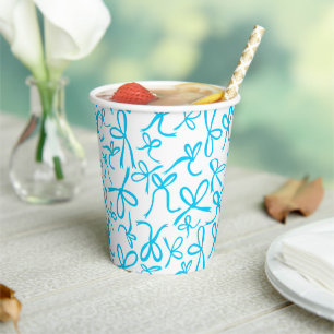 Vasos De Papel Whimsical Cute Blue Bows Pattern Baby Shower