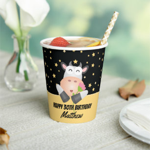 Vasos De Papel Whimsical Cute Holy Cow feliz Fiesta de cumpleaños