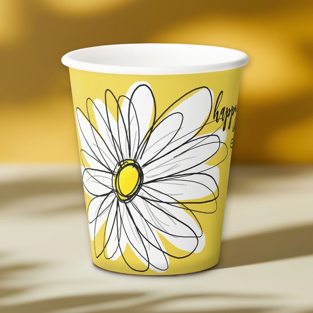Vasos De Papel Whimsical Daisy - 40ª fiesta de cumpleaños Persona (Personalized Paper Cups)