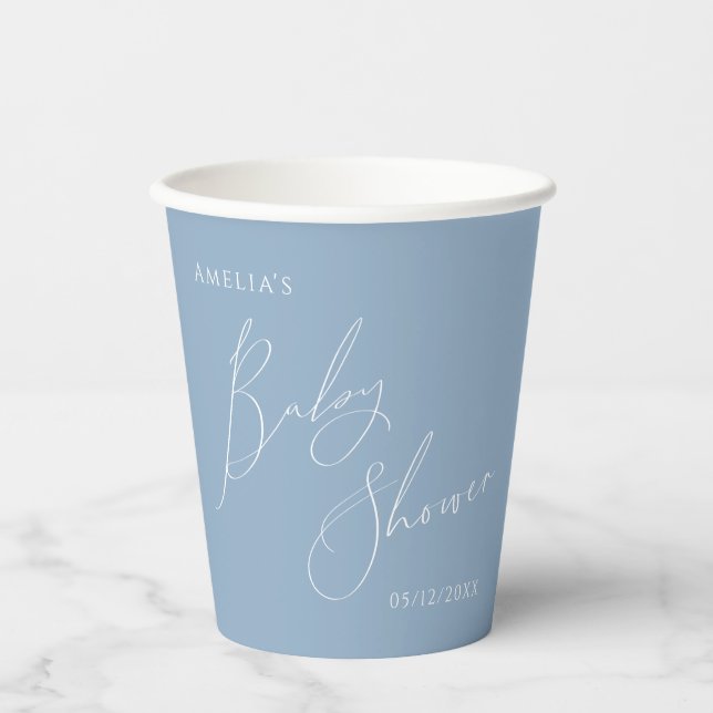 Vasos De Papel Whimsical Dusty Blue Baby Shower (Anverso)