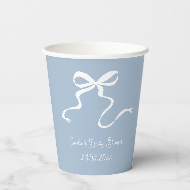 Vasos De Papel Whimsical Dusty Blue Bow Baby Shower (Reverso )