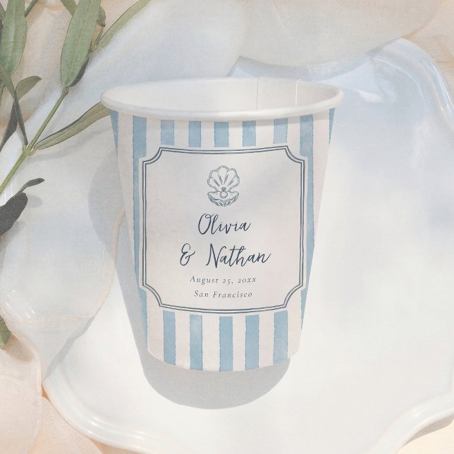Vasos De Papel Whimsical Frame Retro Blue Stripes Wedding (Subido por el creador)