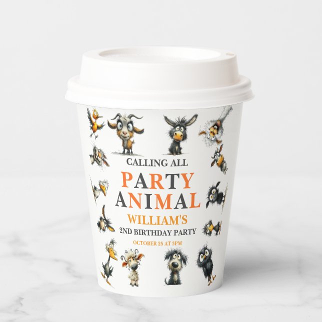 Vasos De Papel Whimsical Funny Animals 2nd Birthday Party (Anverso)