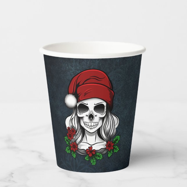 Vasos De Papel Whimsical Gothic Santa Skull Navidades (Anverso)