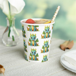 Vasos De Papel Whimsical Green Blue Baby Dragon Fantasy Fiesta