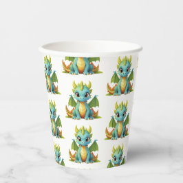 Vasos De Papel Whimsical Green Blue Baby Dragon Fantasy Fiesta