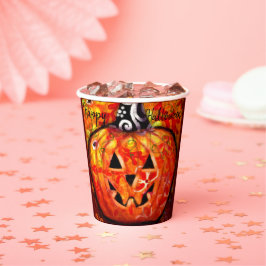 Vasos De Papel Whimsical Halloween Jack-O-Lantern Resumen Naranja