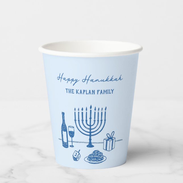 Vasos De Papel Whimsical Hand Drawn Hanukkah Party Trendy Custom (Anverso)
