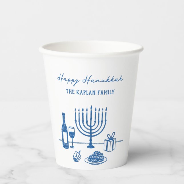 Vasos De Papel Whimsical Hand Drawn Hanukkah Party Trendy Custom (Anverso)
