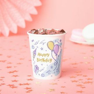 Vasos De Papel ✨ Whimsical Happy Birday Wonderland - Pastel