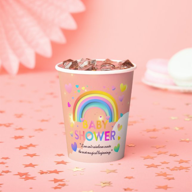 Vasos De Papel Whimsical Hearts & Rainbows Baby Shower (in situ)