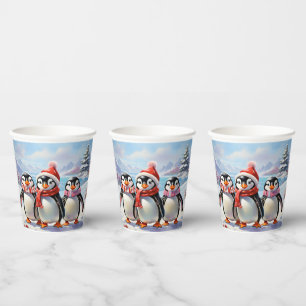 Vasos De Papel Whimsical Holiday Penguin Trio