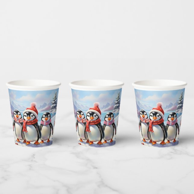Vasos De Papel Whimsical Holiday Penguin Trio (Multi)