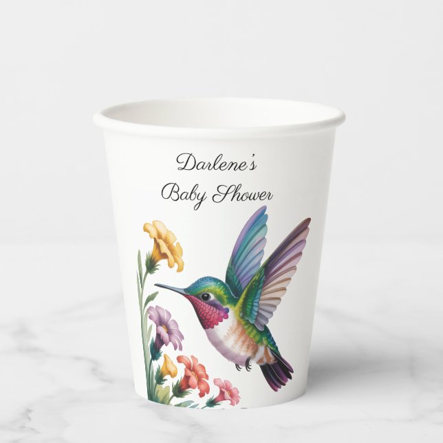 Vasos De Papel Whimsical Hummingbird Floral Baby Shower (Anverso)