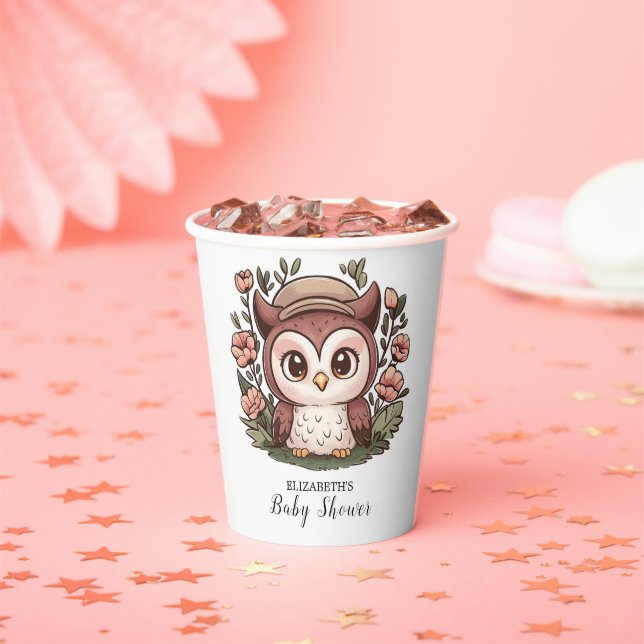 Vasos De Papel Whimsical Lovely Owl Baby Shower (in situ)