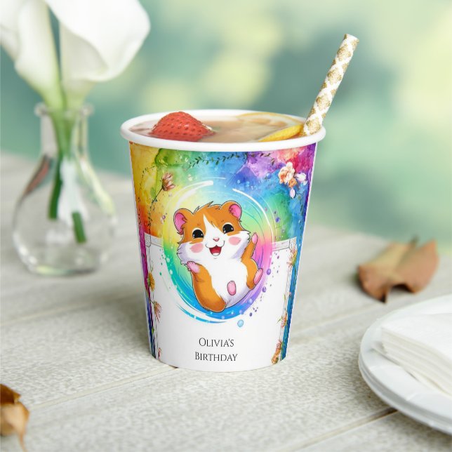 Vasos De Papel Whimsical Meadow Hamster Birday (in situ)
