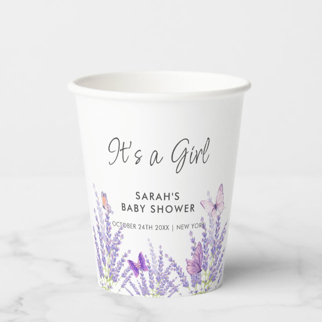 Vasos De Papel Whimsical Meadow Lavender Butfly Baby Shower (Anverso)