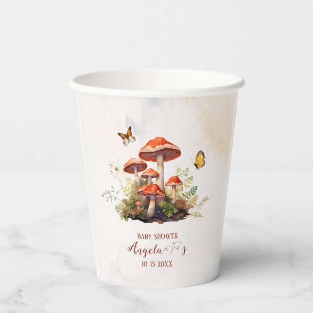 Vasos De Papel Whimsical Mushroom Watercolour baby ducha (Reverso )