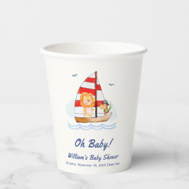 Vasos De Papel Whimsical Nautical Wild Lion Sailboat Baby Shower