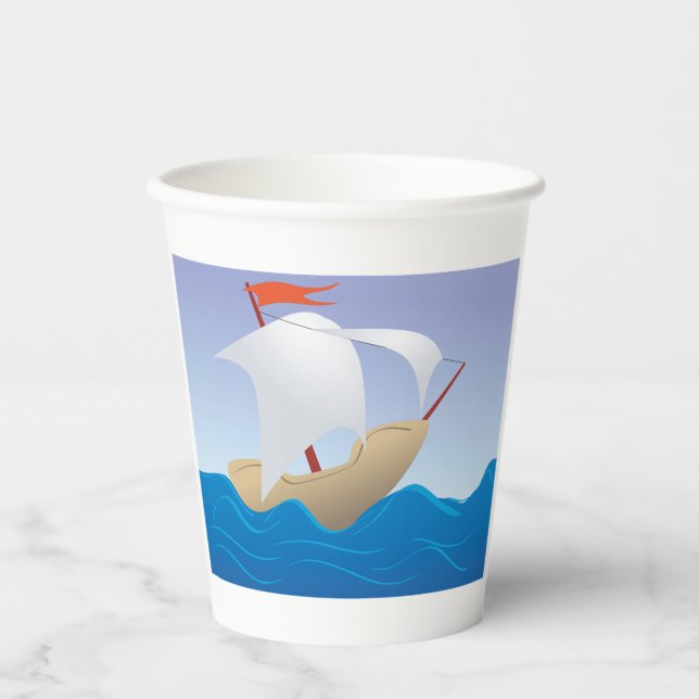 Vasos De Papel Whimsical Peanut Boat Minimalist Sailing Ship (Anverso)