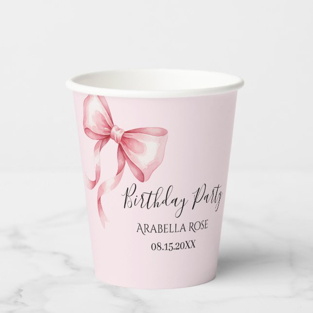 Vasos De Papel Whimsical Pink Bow Birthday Party (Anverso)