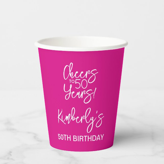 Vasos De Papel Whimsical Pink Cheers to 50 Years Birthday (Anverso)