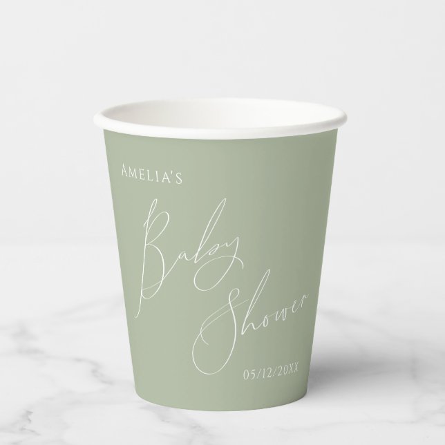 Vasos De Papel Whimsical Sage Green Baby Shower (Anverso)