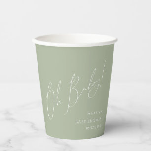 Vasos De Papel Whimsical Sage Green Oh Baby Shower