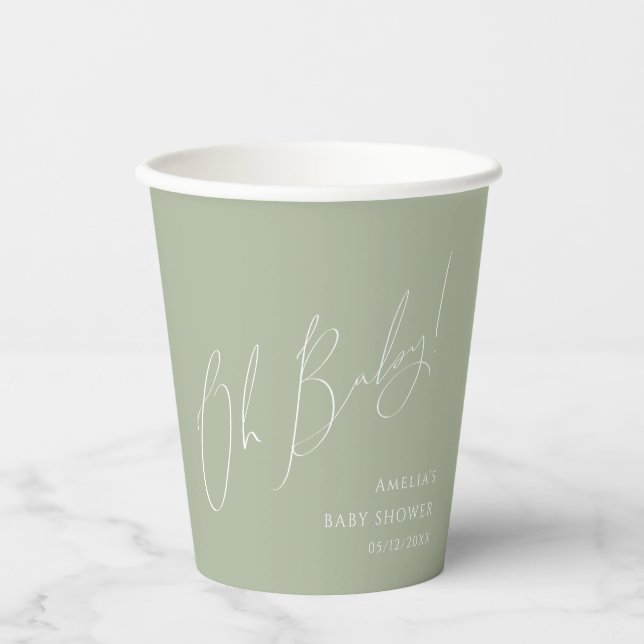 Vasos De Papel Whimsical Sage Green Oh Baby Shower (Anverso)
