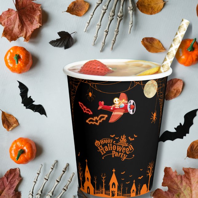Vasos De Papel Whimsical Skeleton Flying Airplane Fiesta Hallowee (Subido por el creador)