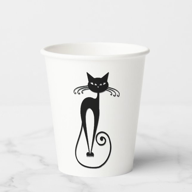 Vasos De Papel Whimsical Skinny Black Cat (Anverso)