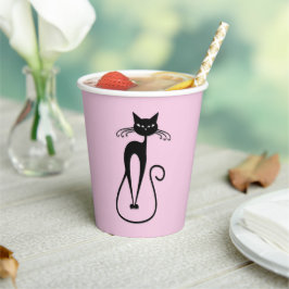 Vasos De Papel Whimsical Skinny Black Cat Rosa