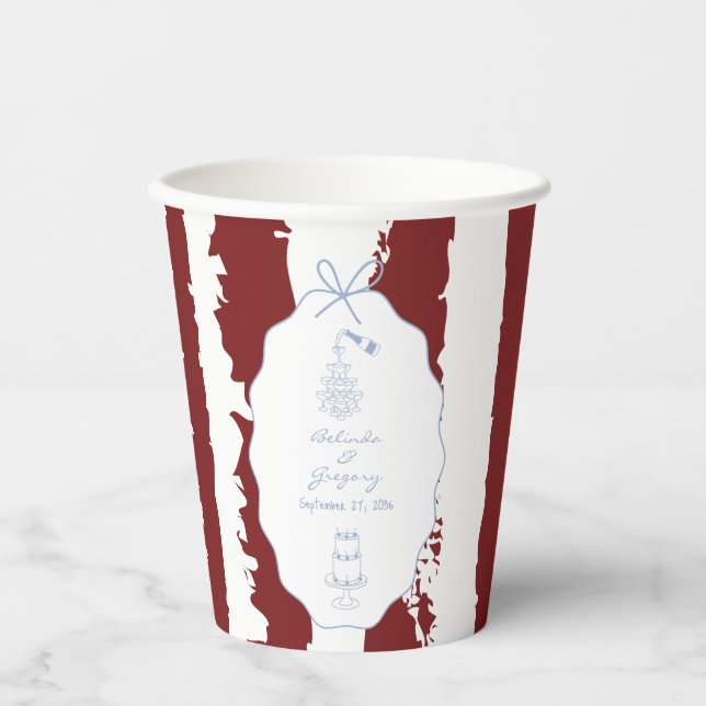 Vasos De Papel Whimsical Stripes Handwritten Painted Wedding  (Anverso)