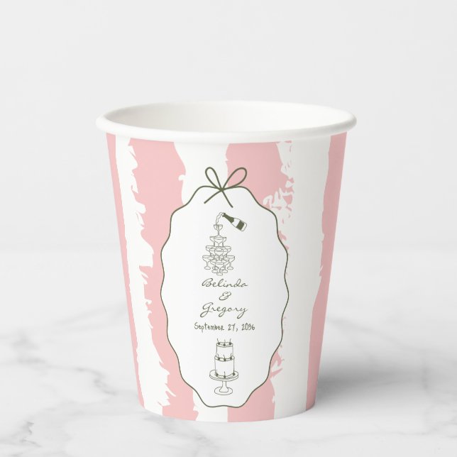 Vasos De Papel Whimsical Stripes Handwritten Painted Wedding  (Anverso)