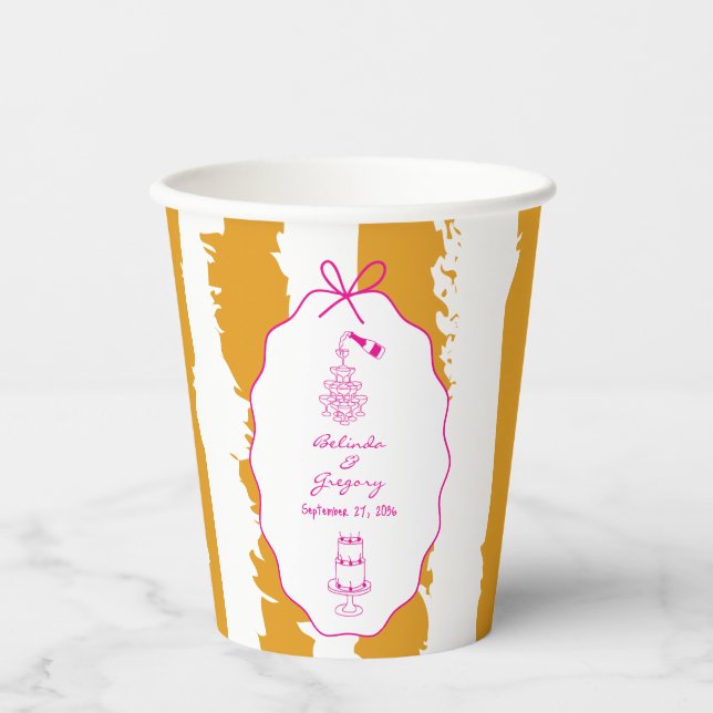 Vasos De Papel Whimsical Stripes Handwritten Painted Wedding  (Anverso)