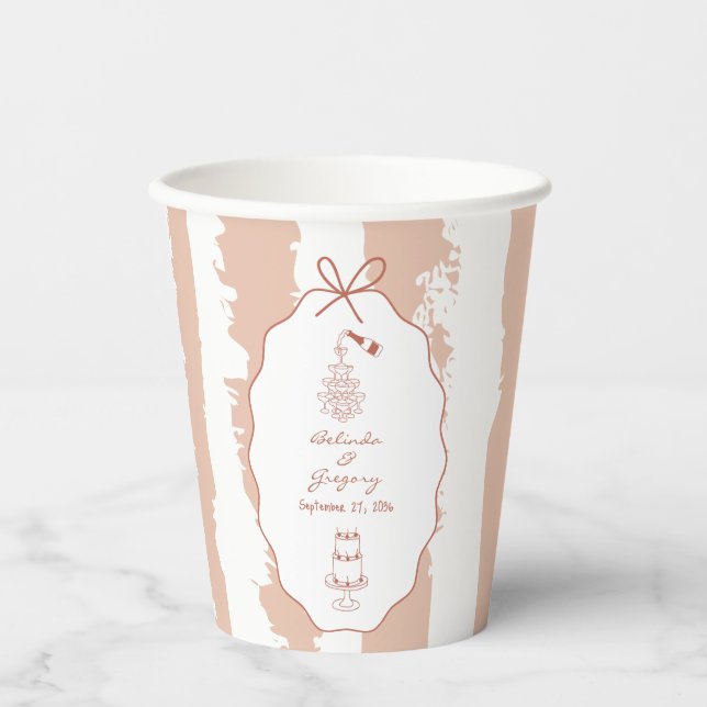 Vasos De Papel Whimsical Stripes Handwritten Painted Wedding  (Anverso)