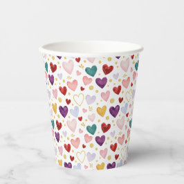 Vasos De Papel Whimsical Watercolor Hearts & Golden Glint