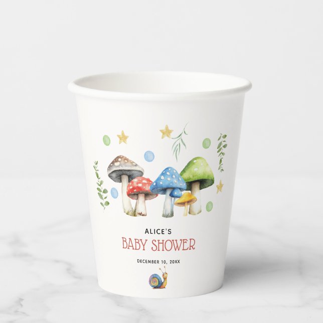 Vasos De Papel Whimsical Watercolor Mushroom Baby Shower (Anverso)