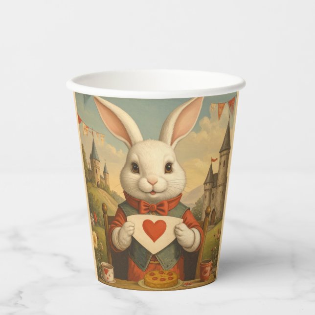 Vasos De Papel Whimsical White Rabbit Hearts Enchanted Wonderland (Anverso)