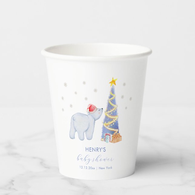 Vasos De Papel Whimsical Winter Santa Polar Bear Baby Shower  (Anverso)