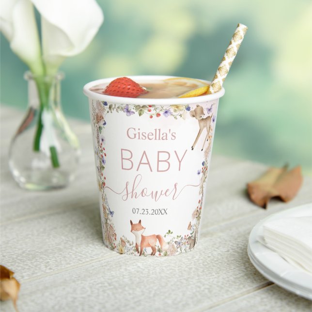 Vasos De Papel Whimsical Woodland Animals Wildflower Baby Shower  (in situ)